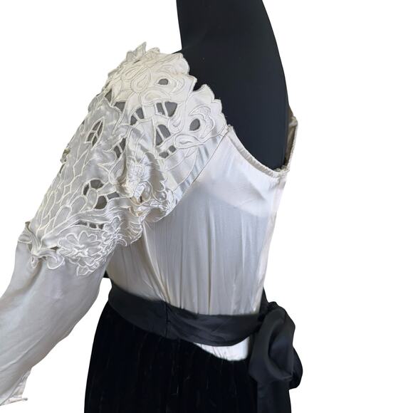 Vintage Nancy Johnson Off-Shoulder Velvet & Lace Midi Dress – Sz 14 - Picture 13 of 16